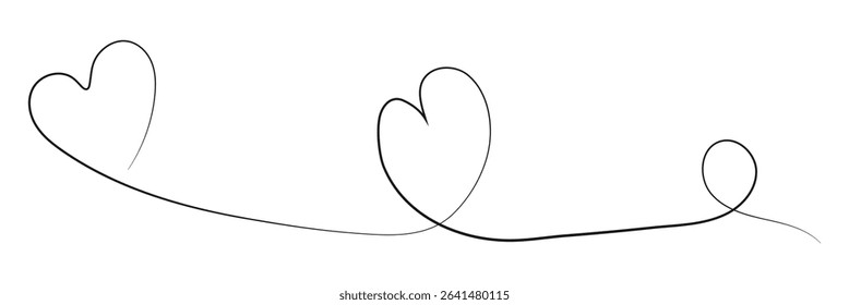 Heart hand drawn. Heart continuous line drawing. Single contour heart for love design. Single line art sketch heart. Symbol love. Simplicity sign isolated on white background.