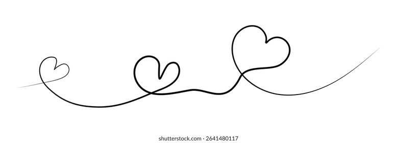 Heart hand drawn. Heart continuous line drawing. Single contour heart for love design. Single line art sketch heart. Symbol love. Simplicity sign isolated on white background.