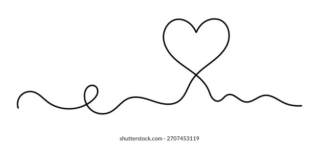 Heart hand drawn. Heart continuous line drawing. Single contour heart for love design. Vector illustration. EPS 10