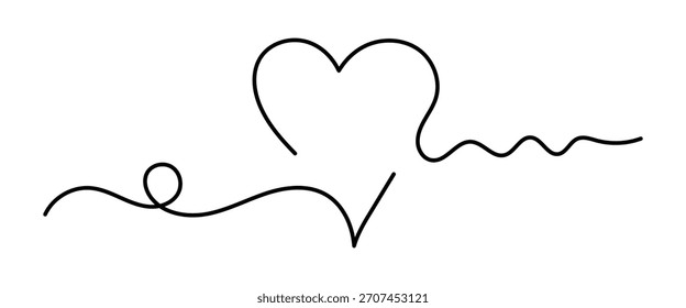 Heart hand drawn. Heart continuous line drawing. Single contour heart for love design. Vector illustration. EPS 10