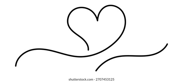 Heart hand drawn. Heart continuous line drawing. Single contour heart for love design. Vector illustration. EPS 10