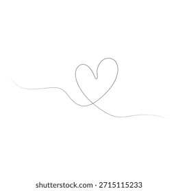 Corazón dibujado a mano. Dibujo de línea continua del corazón. Corazón de contorno único para el diseño del amor. Trazo editable