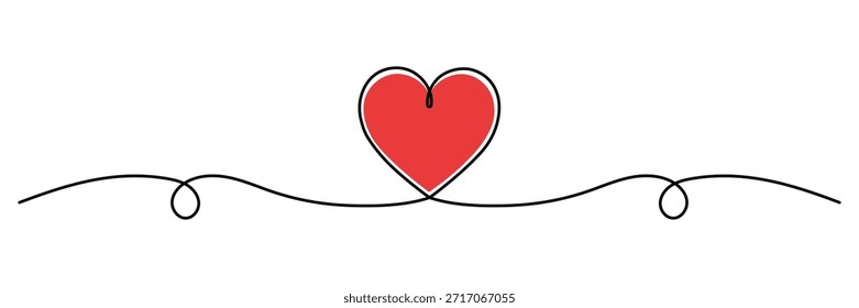 Heart hand drawn. Heart continuous line drawing. Single contour heart for love design. one line art sketch heart. Symbol love. Editable stroke