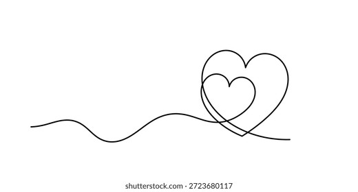 Corazón dibujado a mano. Dibujo de línea continua Double Heart. Corazón de contorno único para el diseño del amor. Corazón de boceto lineal. Logo del icono del símbolo de la muestra del amor aislado en el fondo blanco. Ilustración vectorial