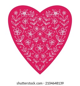 Heart with hand drawn flowers. Vector illustration.