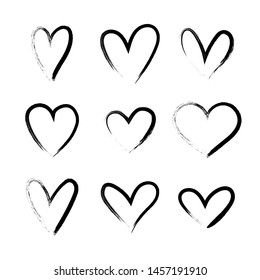 Heart hand drawn grunge icons set isolated on white background. For poster, wallpaper and Valentine's day. Collection of hearts, creative art.