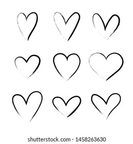 Heart hand drawn grunge icons set isolated on white background. For poster, wallpaper and Valentine's day. Collection of hearts, creative art.