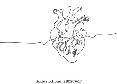 Heart Hand drawn icon continuous line drawing. Human organs Creative abstract art background Trendy concept One single line design. Outline simple image black and white color Vector illustration