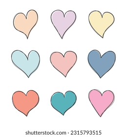Diseño de vectores de conjunto de iconos dibujados por la mano del corazón.