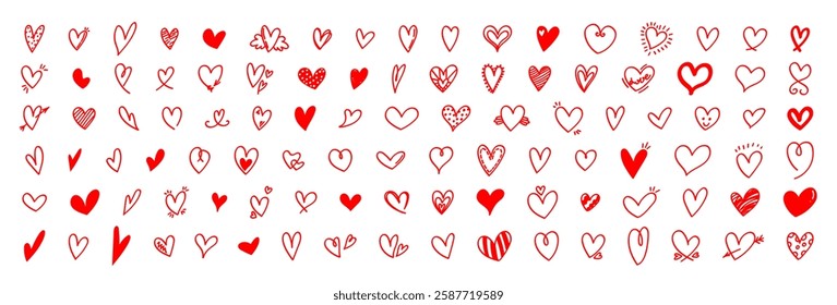 Heart hand drawn icon set. Love, romantic symbols collection. Vector icons