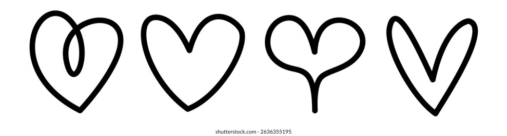 Heart hand drawn icon set. Love symbol doodle collection for valentine element