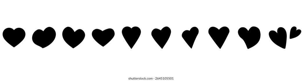 Coração mão desenhada ícone vetor conjunto. coleção de sinais de ilustração de amor. romance símbolo. Ícones românticos da web.