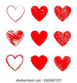 Heart hand drawn icons set isolated on white background. Collection of hand drawn hearts for web site, love logo, wallpaper and Valentine's day. Creative art, modern concept. Vector illustration