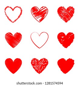 Heart Hand Drawn Icons Set Isolated On White Background. Collection Of Hearts For Web Site, Sticker, Love Logo, Label And Valentine's Day. Creative Art Design, Modern Concept. Vector Illustration