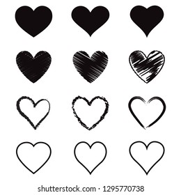 Heart hand drawn icons set. Vector isolated on white background. Collection of hand drawn hearts for design, love logo, wallpaper and Valentine's day. Creative art, modern concept. Vector illustration