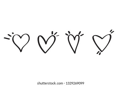 Heart hand drawn icons set isolated on white background. Hearts hand drawn for love symbol, wallpaper and Valentine's day. Collection of hearts, creative art, modern concept. Vector illustration