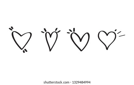 Heart hand drawn icons set isolated on white background. Hearts hand drawn for love symbol, wallpaper and Valentine's day. Collection of hearts, creative art, modern concept. Vector illustration