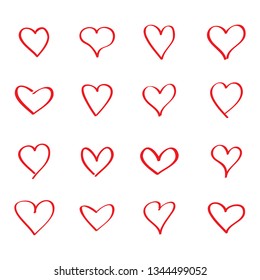 Heart hand drawn icons set isolated on white background. Vector illustration