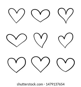 Heart hand drawn icons set isolated on white background. For poster, wallpaper and Valentine's day. Collection of hearts, creative art.