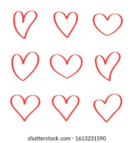 Heart hand drawn icons set isolated on white background. For poster, wallpaper and Valentine's day. Collection of hearts, creative art.