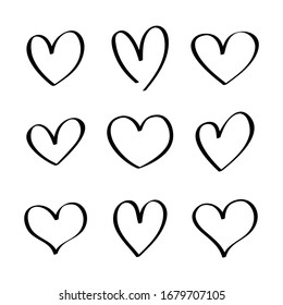 Heart hand drawn icons set isolated on white background. For poster, wallpaper and Valentines day. Collection of hearts, creative art.