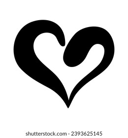 Heart hand drawn with ink brush isolated on white background