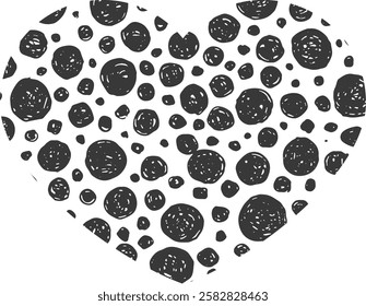 Heart hand drawn ink circles. Valentine's Day heart shaped doodle.