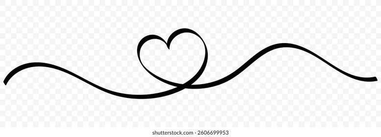 Heart hand drawn. Love minimalist contour art. Heart continuous line drawing. Valentine's day header or banner or letter template. Vector illustration