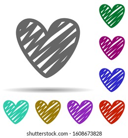 Heart hand drawn in multi color style icon. Simple glyph, flat vector of heart icons for ui and ux, website or mobile application
