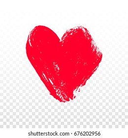 Heart of hand drawn red brush for design projects. Isolated vector element on checkered background
