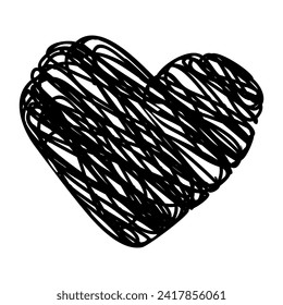 Mano del corazón dibujada con línea de garabatos. Elemento de diseño gráfico para la invitación a la boda, tarjeta de cumpleaños, ducha de bebé, Día de San Valentín, reserva de recortes. Ilustración del vector