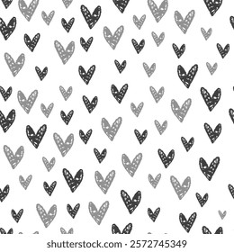 Heart Hand Drawn Seamless Pattern. Vector Design Template for Valentine`s Day. Golden Hearts Trendy Modern Background. Not AI