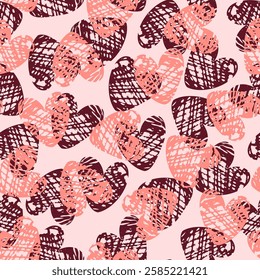 Heart Hand Drawn Seamless Pattern. Modern Simple Vector Background of Love Concept in Hand Drawn Style. Valentine`s Day Pattern Design. Not AI