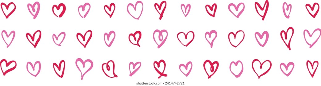 Heart hand drawn heart shape doodle sketch art decorative love cute wedding valentine red pink vector illustration graphic design set destiny pencil paint brush marker line sticker