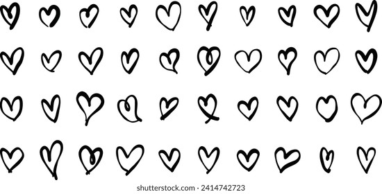 Heart handgezeichnet Herzform Doodle Sketch Kunst dekorative Liebe süße Hochzeit valentine Vektorgrafik Grafikdesign Set destiniert Bleistift-Pinsel Pinsel Linie Aufkleber