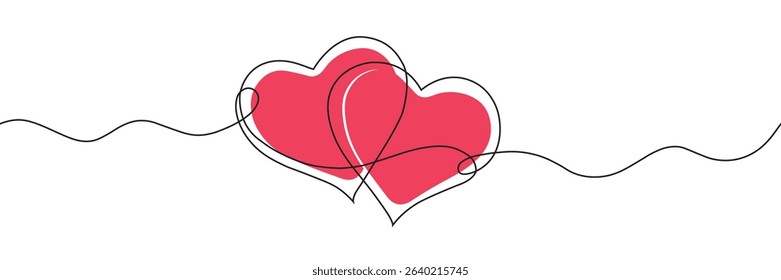 Heart hand drawn. Single contour heart for love design. continuous line drawing of heart and colour shape love sign.