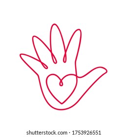 heart in hand drawn sketch of one unbroken line. abstract logo. concept of love and charity. flat vector illustration isolated on white background