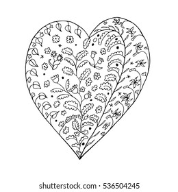Heart Hand drawn sketched vector illustration. Doodle heart graphic with ornate pattern. Design Isolated on white.