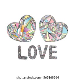 Heart hand drawn vector background. Abstract stylized love illustration. Colorful Valentines day design in modern style