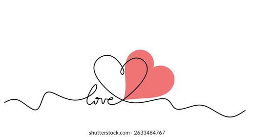 heart . Hand drawn vector illustration in continuous line. Abstract love symbol. Continuous line art vector illustration. heart illustration text writing with continuous line art.