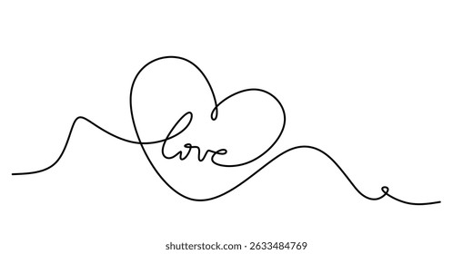 heart . Hand drawn vector illustration in continuous line. Abstract love symbol. Continuous line art vector illustration. heart illustration text writing with continuous line art.