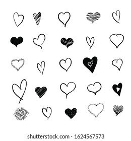 Heart hand drawn vector set. The love symbol is the heart. Great for love pattern, background, greeting card, invitation, wedding. Expression of feelings elements-01