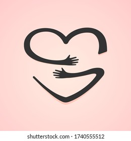 Heart with hand embrace. Vector illustration