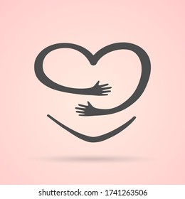 Heart with hand embrace. Vector illustration