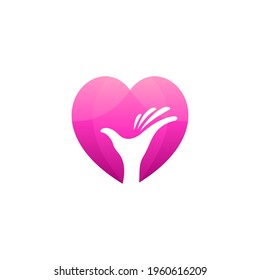 Heart with hand flat logo template ready for use