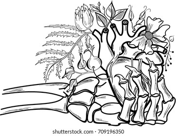 Heart in hand with flowers