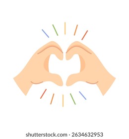 Heart Hand Gesture with Colorful Rainbow Lines for Pride