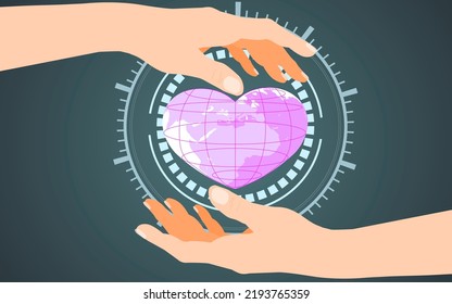 Heart in hand given to each other, Concept about love, care, donation, human kindness.. Vector Illustration