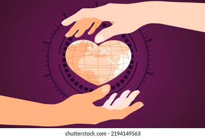 Heart in hand given to each other, Concept about love, care, donation, human kindness.. Vector Illustration