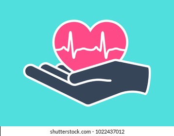 Heart in hand. Giving heart logo template for transplant ,organ, donation, charity, health, voluntary, nonprofit organization, vector